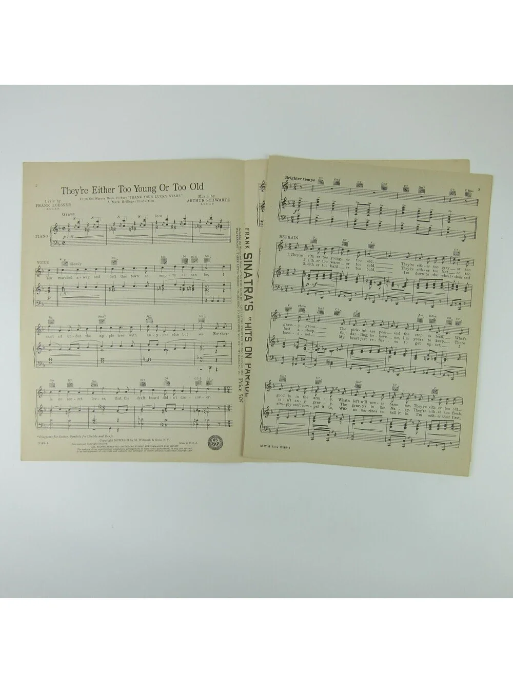 Sheet Music They're Either Too Young Or Too Old Thank Your Lucky Stars 1943